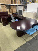 Wood veneer u shape desk set w/ 2 drawer lateral and bookcase