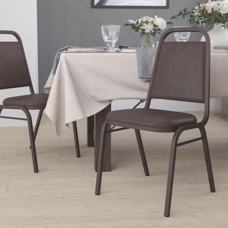 FLASH FURNITURE HERCULES Series Trapezoidal Back Stacking Banquet Chair in Brown Vinyl - Copper Vein Frame