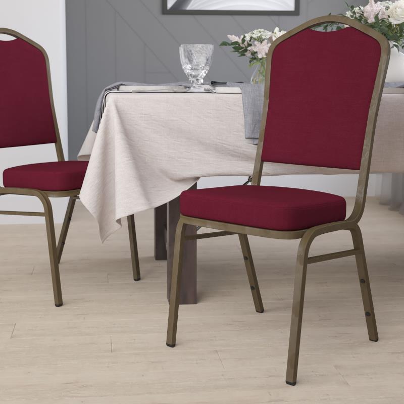 FLASH FURNITURE HERCULES Series Crown Back Stacking Banquet Chair in Burgundy Fabric - Gold Vein Frame