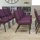 FLASH FURNITURE HERCULES Series 18.5''W Church Chair in Plum Fabric with Cup Book Rack - Gold Vein Frame