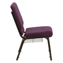 FLASH FURNITURE HERCULES Series 18.5''W Church Chair in Plum Fabric with Cup Book Rack - Gold Vein Frame