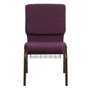FLASH FURNITURE HERCULES Series 18.5''W Church Chair in Plum Fabric with Cup Book Rack - Gold Vein Frame