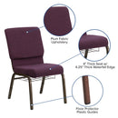 FLASH FURNITURE HERCULES Series 18.5''W Church Chair in Plum Fabric with Cup Book Rack - Gold Vein Frame