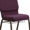 FLASH FURNITURE HERCULES Series 18.5''W Church Chair in Plum Fabric with Cup Book Rack - Gold Vein Frame