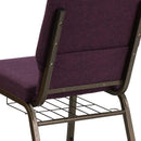 FLASH FURNITURE HERCULES Series 18.5''W Church Chair in Plum Fabric with Cup Book Rack - Gold Vein Frame