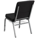 FLASH FURNITURE HERCULES Series 18.5''W Church Chair in Black Patterned Fabric with Cup Book Rack - Silver Vein Frame