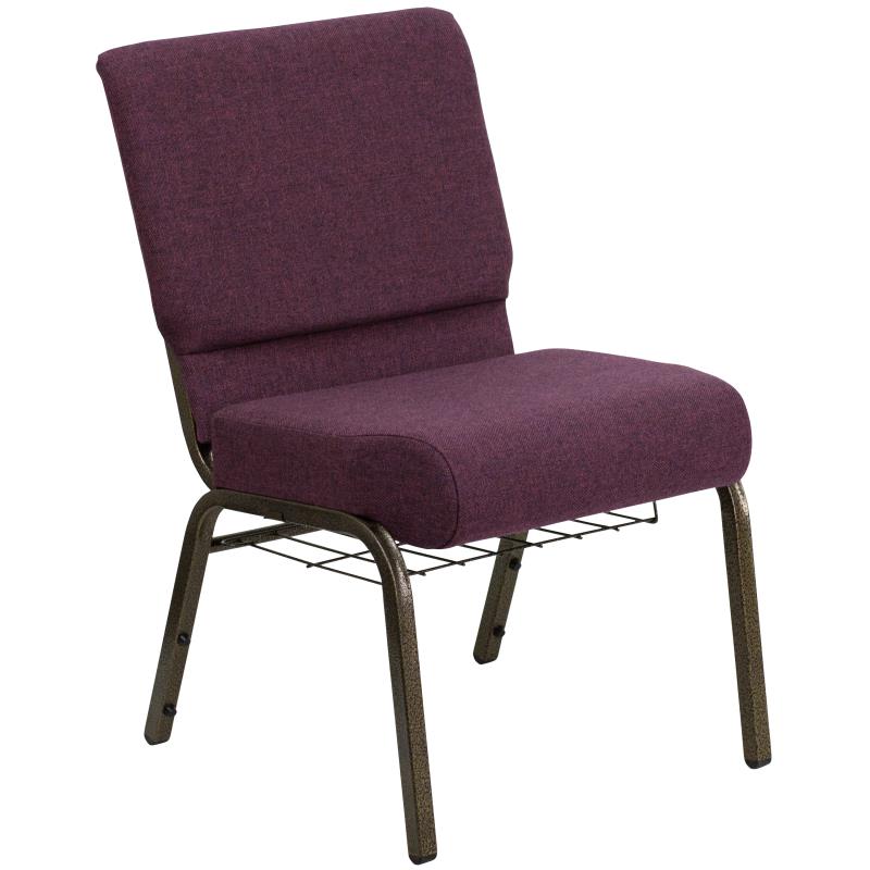 FLASH HERCULES Series 21'' WIDE Church Chair in Fabric with Cup Book Rack - Gold Vein Frame