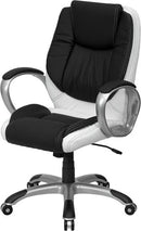 FLASH Mid-Back Black and White LeatherSoft Executive Swivel Office Chair with Arms - CH-CX0217M-GG