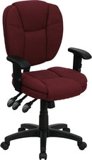 FLASH Caroline Mid-Back Black Fabric Multifunction Swivel Ergonomic Task Office Chair with Pillow Top Cushioning - GO-930F-GG