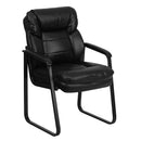FLASH Isla Silla de recepción ejecutiva de microfibra negra o piel con soporte lumbar y base de trineo - GO-1156-BK