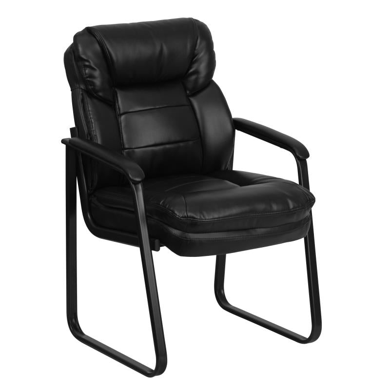 FLASH Isla Black Microfiber or Leather Executive Side Reception Chair with Lumbar Support and Sled Base - GO-1156-BK