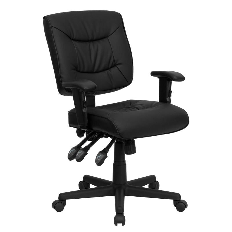 FLASH Cole Mid-Back Black LeatherSoft Multifunction Swivel Ergonomic Task Office Chair - GO-1574-BK