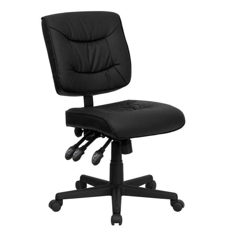 FLASH Cole silla de oficina ergonómica giratoria multifunción de piel sintética negra de respaldo medio - GO-1574-BK