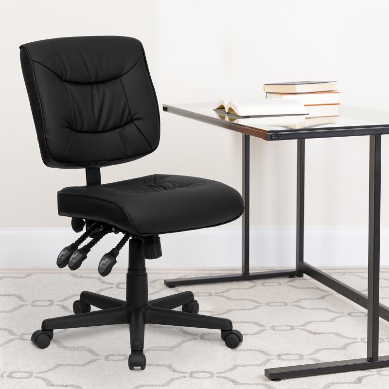 FLASH Cole silla de oficina ergonómica giratoria multifunción de piel sintética negra de respaldo medio - GO-1574-BK