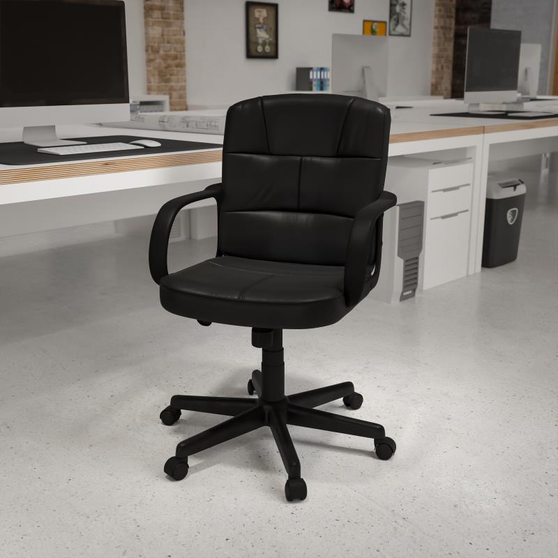 FLASH Rider Mid-Back Black LeatherSoft Swivel Task Office Chair with Arms - GO-228S-BK-LEA-GG