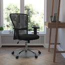 FLASH Silla de oficina contemporánea ergonómica giratoria con respaldo medio de malla negra, base cromada y brazos ajustables - GO-5307B-GG