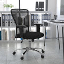 FLASH Silla de oficina contemporánea ergonómica giratoria con respaldo medio de malla negra, base cromada y brazos ajustables - GO-5307B-GG