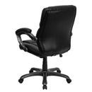Silla de oficina ergonómica giratoria FLASH Megan con respaldo medio de cuero suave negro y brazos - GO-724M-MID-BK-LEA-GG