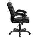 Silla de oficina ergonómica giratoria FLASH Megan con respaldo medio de cuero suave negro y brazos - GO-724M-MID-BK-LEA-GG