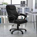 Silla de oficina ergonómica giratoria FLASH Megan con respaldo medio de cuero suave negro y brazos - GO-724M-MID-BK-LEA-GG