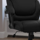 Silla de oficina ergonómica giratoria FLASH Megan con respaldo medio de cuero suave negro y brazos - GO-724M-MID-BK-LEA-GG