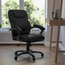 Silla de oficina ergonómica giratoria FLASH Megan con respaldo medio de cuero suave negro y brazos - GO-724M-MID-BK-LEA-GG