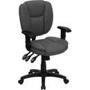 FLASH Caroline Mid-Back Black Fabric Multifunction Swivel Ergonomic Task Office Chair with Pillow Top Cushioning - GO-930F-GG