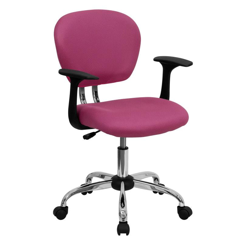 FLASH FURNITURE Beverly Mid-Back Pink Mesh Padded Swivel Task Office Chair with Chrome Base and Arms