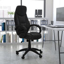 FLASH Leonard High Back Silla ergonómica ejecutiva contemporánea de oficina giratoria de LeatherSoft negro con respaldo curvo y brazos de bucle - H-HLC-0005-HIGH-1B-GG