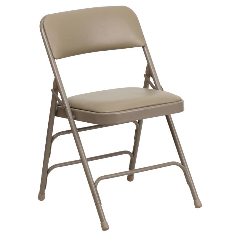 FLASH HERCULES Series Curved Triple Braced & Double Hinged Beige Metal Folding Chair - HA-MC309AV-GG