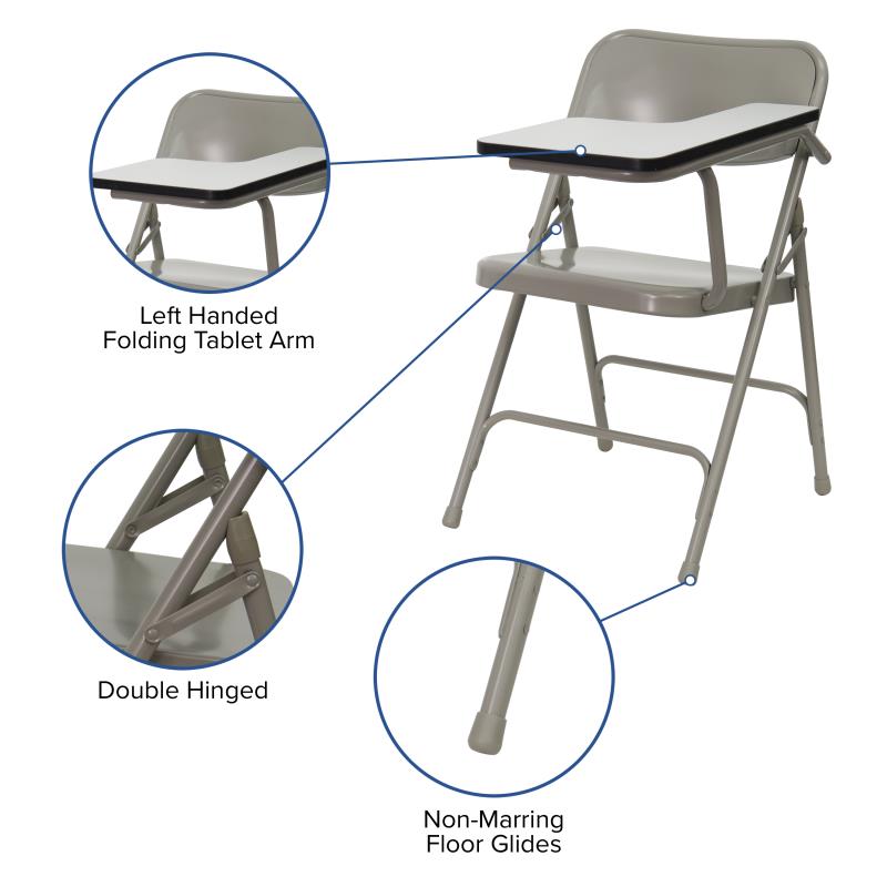 FLASH Ralph Premium Steel Folding Chair with Tablet Arm - HF-309AST-GG