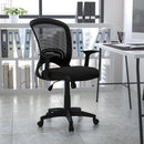 FLASH Manny Silla de oficina ejecutiva giratoria de malla negra de diseño con respaldo medio y brazos - HL-0007-GG