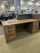 USED Deskmakers Reception Desk 72" x 30" with Dual Box/Box/File Pedestals – Walnut Finish