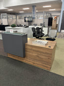 USED Deskmakers Reception Desk 72" x 30" with Dual Box/Box/File Pedestals – Walnut Finish