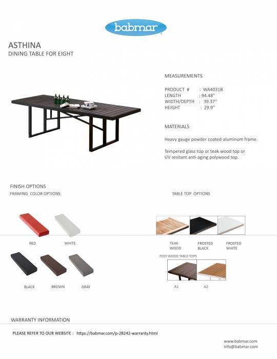 Asthina Dining Table For Eight 94.46"W x 39.37"D x 29.92"H