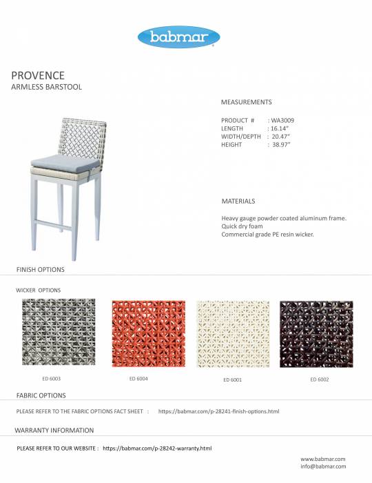 Provence Armless Bar Chair