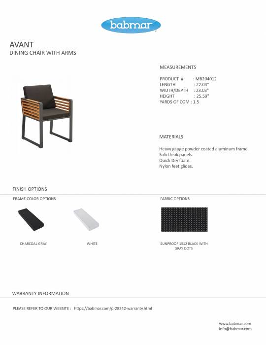 Avant Dining Chair With Arms and Teak Side Panel