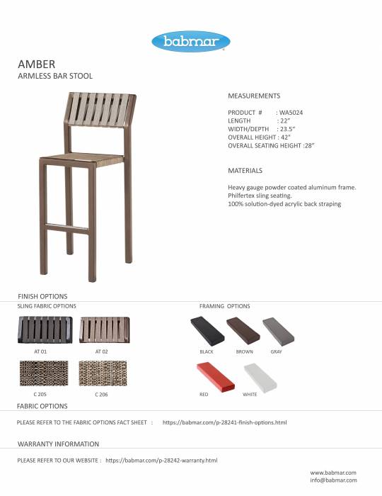 Amber Armless Bar Stool