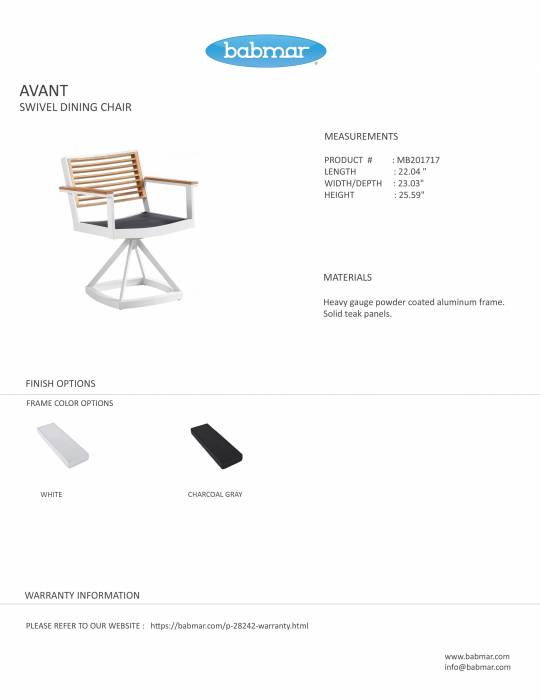 Avant Aluminum Swivel Dining Chair