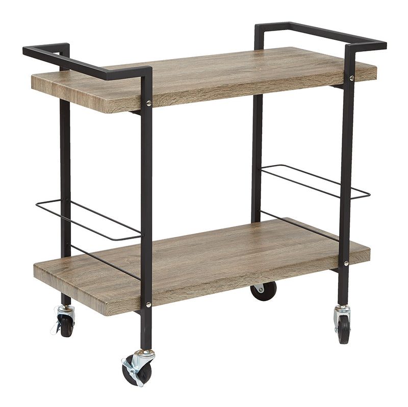 OSP Designs by Office Star Products MAXWELL SERVING CART IN ASH VENEER FINISH, BLACK POWDER COATED STEEL FRAME BY OSP DESIGNS - MXW3731-AH