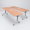 USED Training Table with Grommet – 24" x 72", Oak Top with Gray Base