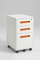USED Mobile Metal Box/Box/File Pedestal – Tan with Orange Handles, No Keys
