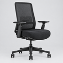 A black mesh office chair with a high back, adjustable armrests, and a five-star wheeled base, shown against a plain white background.