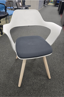 USED Guest Chair with Fabric Seat and Wooden Legs – Gray and White