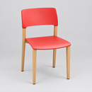 USED Guest Chair – Red Plastic Seat and Back with Wood Legs