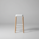 USED Stool Chair – Metal Seat and Wood Legs, White and Natural Wood