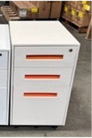 USED Mobile Metal Box/Box/File Pedestal – Tan with Orange Handles, No Keys