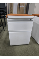 USED Metal Mobile File Cabinet with Cushion – White and Copper