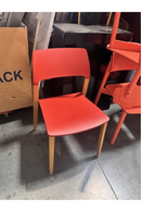 USED Guest Chair – Red Plastic Seat and Back with Wood Legs