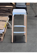 USED Stool Chair – Metal Seat and Wood Legs, White and Natural Wood